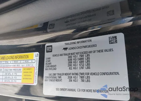 2022 Chevrolet Suburban 2Wd Lt z USA, uszkodzony, nr VIN 1GNSCCKD7NR163353